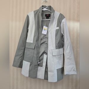 Jordan Two-Tone Patchwork Blazer in Gray and Off-White